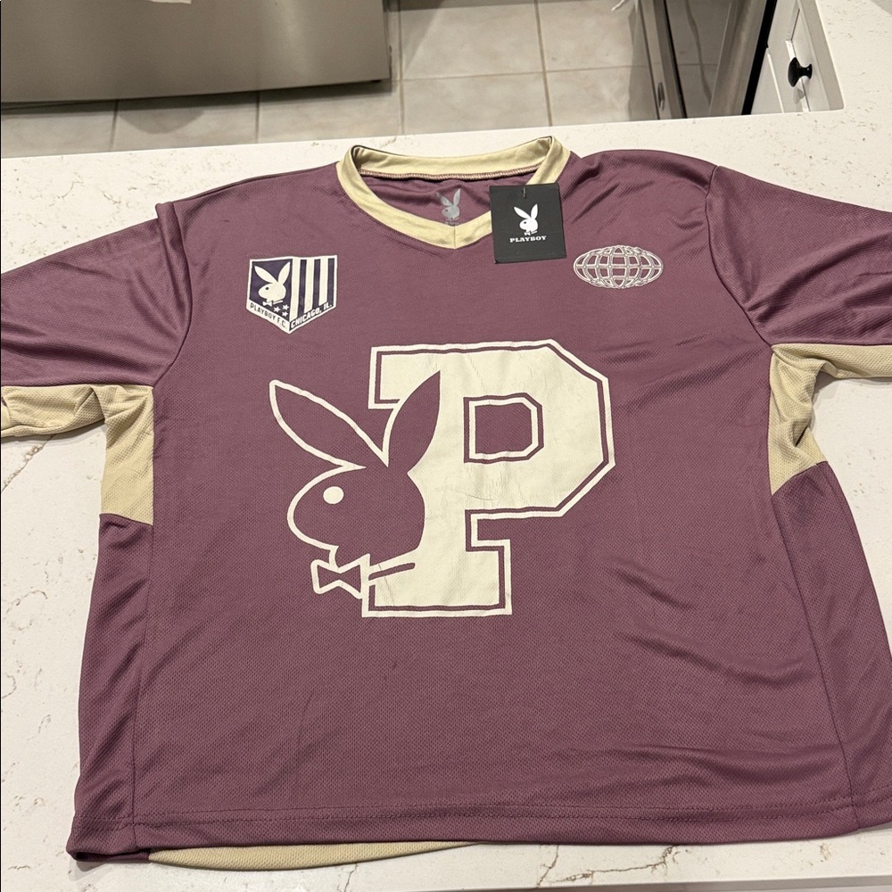 PLAYBOY Maroon and Cream Graphic P Logo Jersey